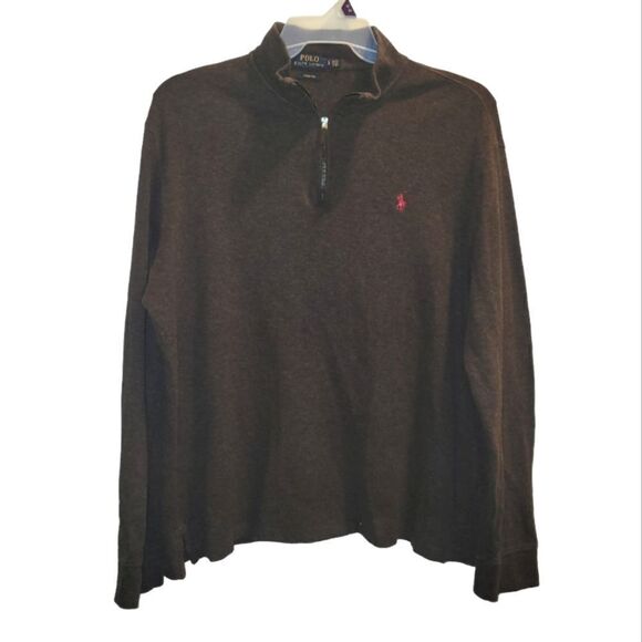 Polo Ralph Lauren 1/4 Zip Pullover Sweater Mens Large Brown Estate Rib - Picture 1 of 6